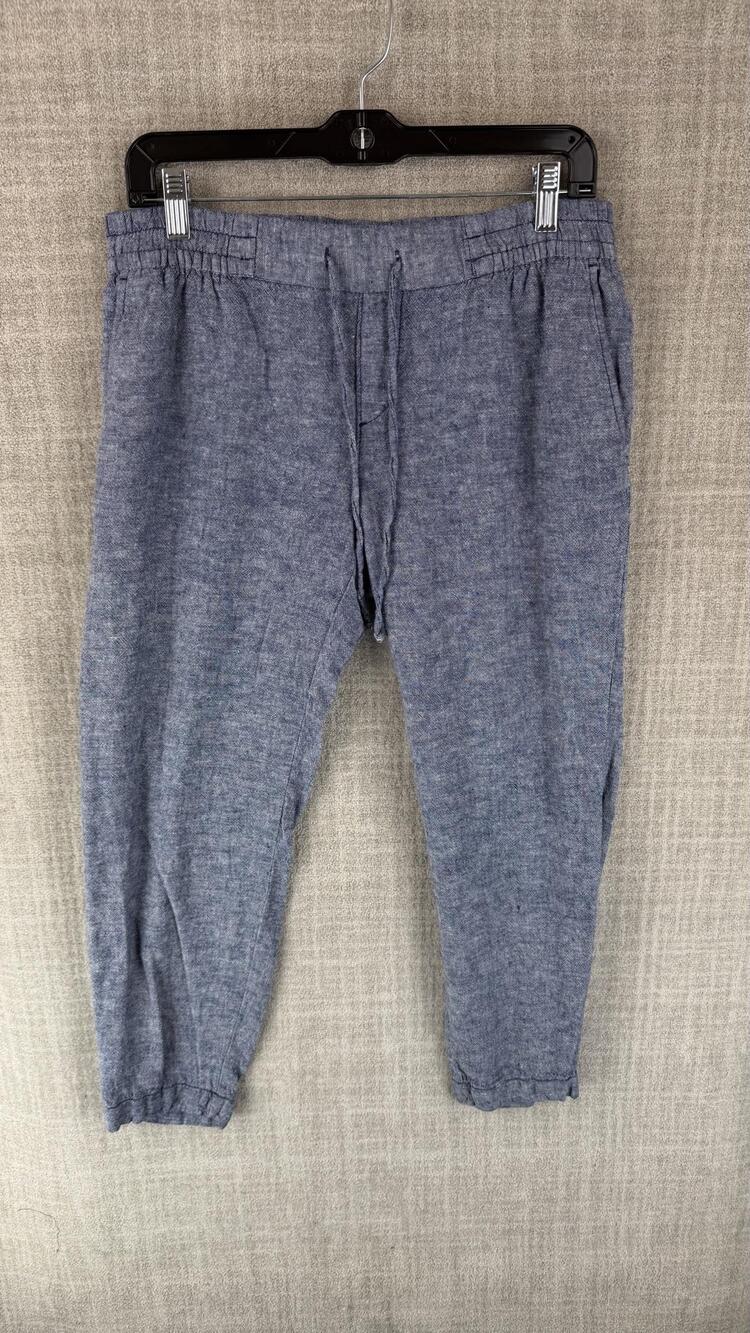 Old Navy Pants Womens S Blue Jogger Tapered Linen Drawstring Pockets 28 Inseam